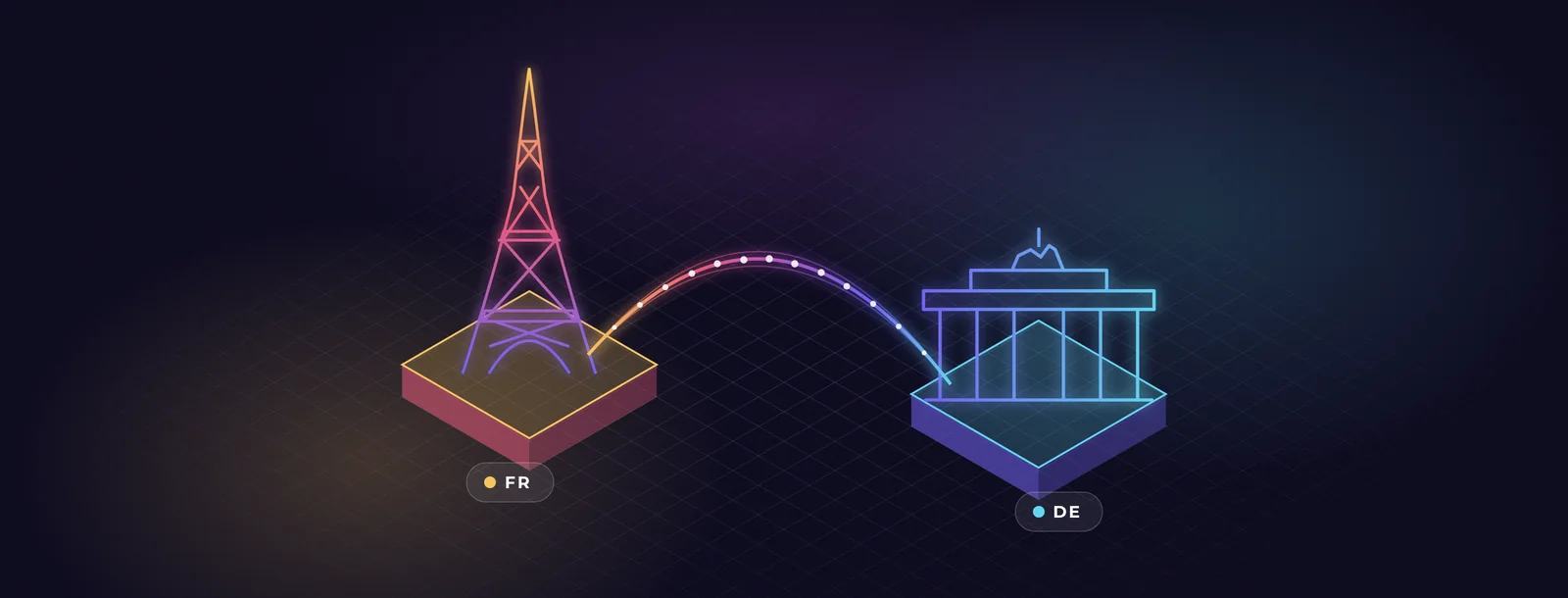 Eiffelturm und Brandenburger Tor, durch eine Lichtbrücke verbunden